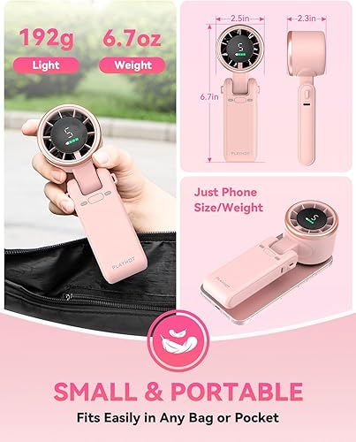 Vista 6 de Ventilador turbo portátil de mano, ventiladores personales de 5 velocidades, ventiladores recargables de 5000 mAh de hasta 12 horas, ventilador Rosa