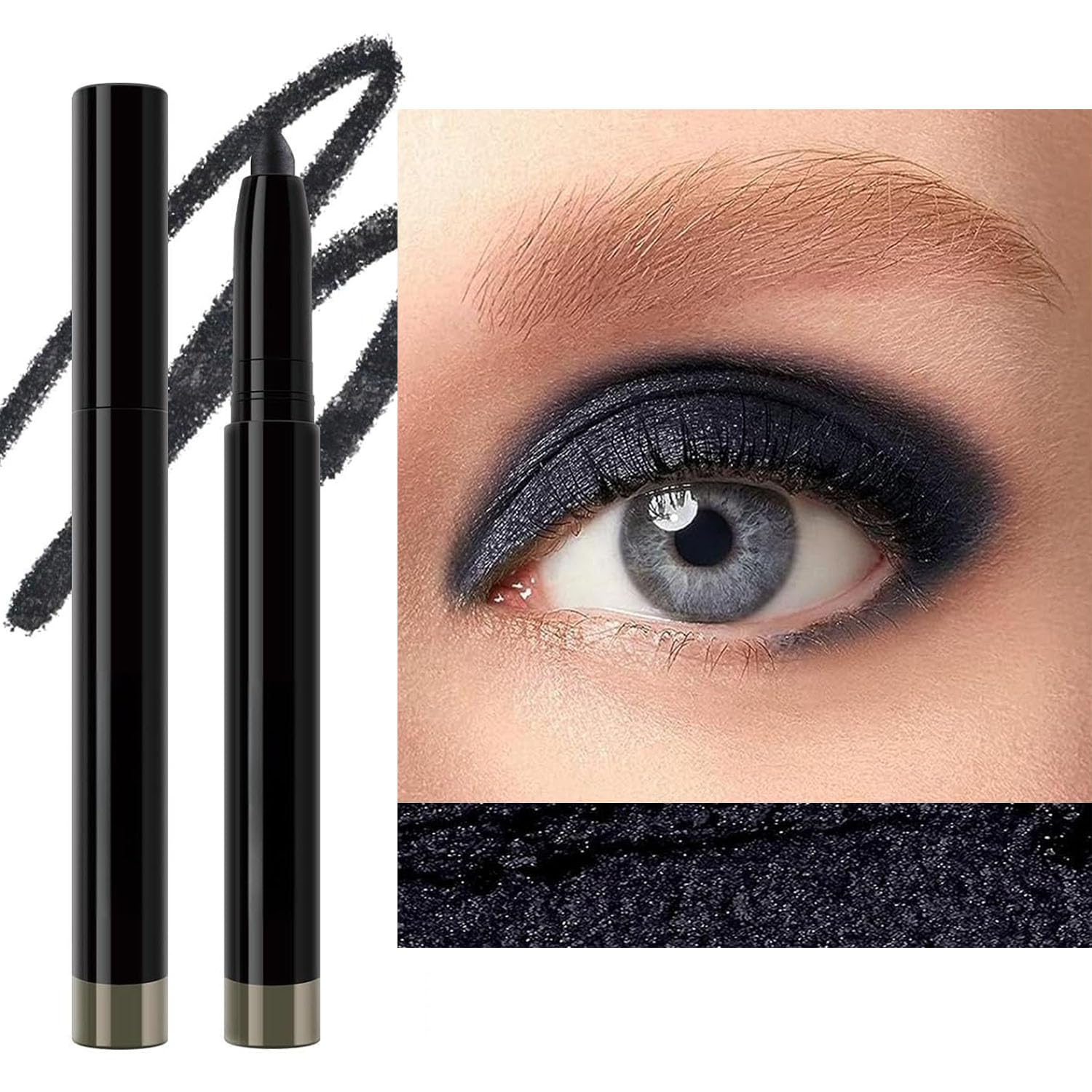 Wavuketu Black Eyeshadow Stick Smooth Cream Eyeshadow Pencil, Waterproof Long Lasting Eye Shadow Stick, High Pigment Hypoallergenic Highlighter stick