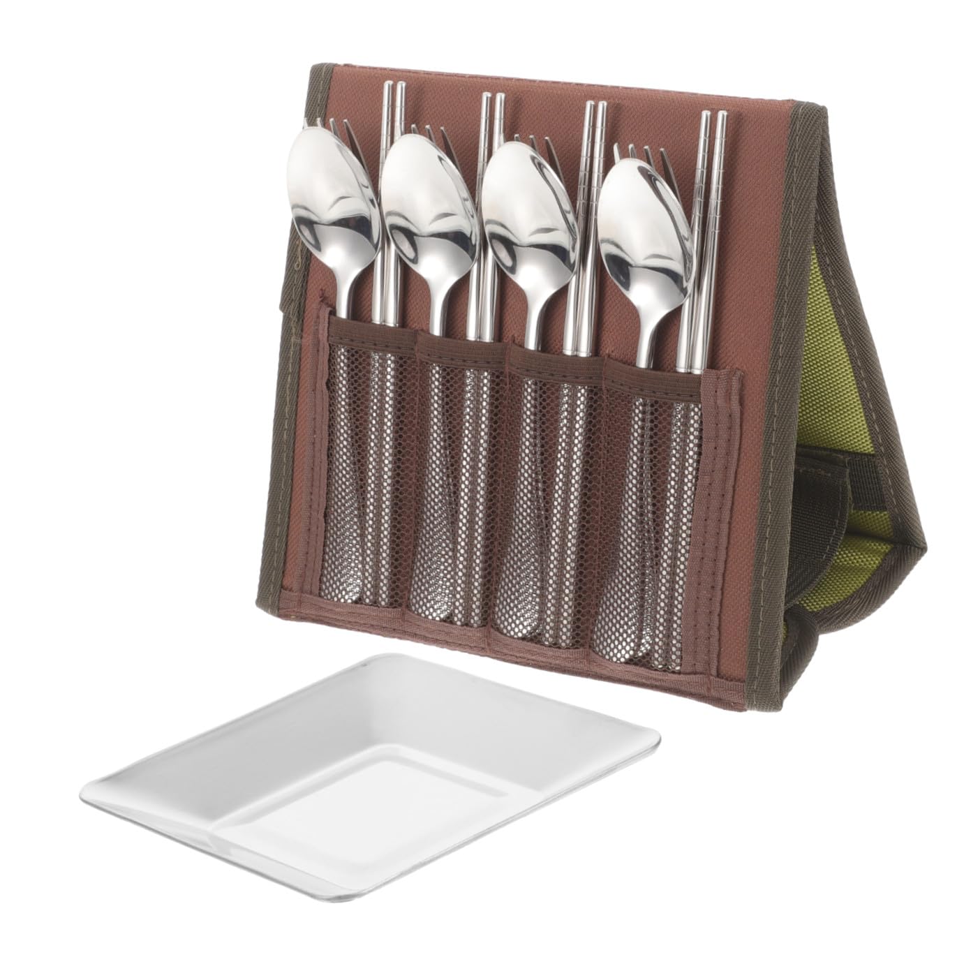 YARNOW Posate in Acciaio Inox Per Campeggio Barbecue e Picnic Con Cucchiaio Forchetta Bacchette e Piatto Leggero e Portatile in Custodia