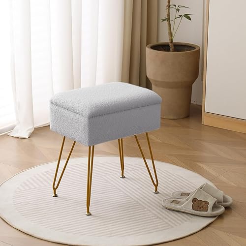 Miniatura 3 de Taburete de tocador, otomana de almacenamiento rectangular, reposapiés, silla de piel sintética suave, mesa auxiliar lateral pequeña, patas de metal