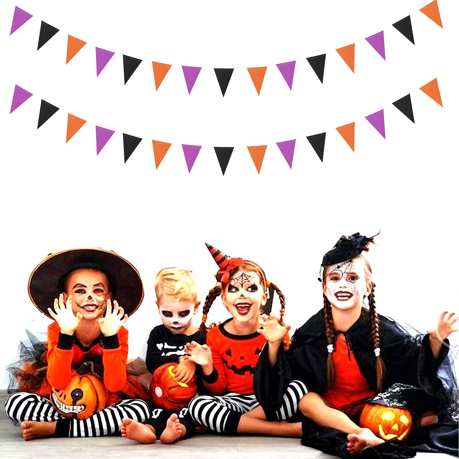 Bandierine in tessuto da 10 m, viola, nero, arancione, decorazioni per feste, bandierine triangolari in cotone, riutilizzabili, per laurea, compleanno, Halloween, giardino, matrimoni, festival, feste