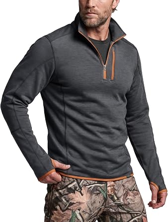 CQR Mens Quarter Zip Utility Fleece Pullover, Outdoor Casual Thermal Sweater, Chest Zipper Pocket, Mock Neck Long Sleeve