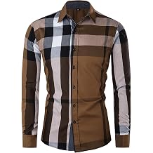 FREDD MARSHALL Mens Long Sleeve Slim Fit 100% Cotton Plaid Shirts