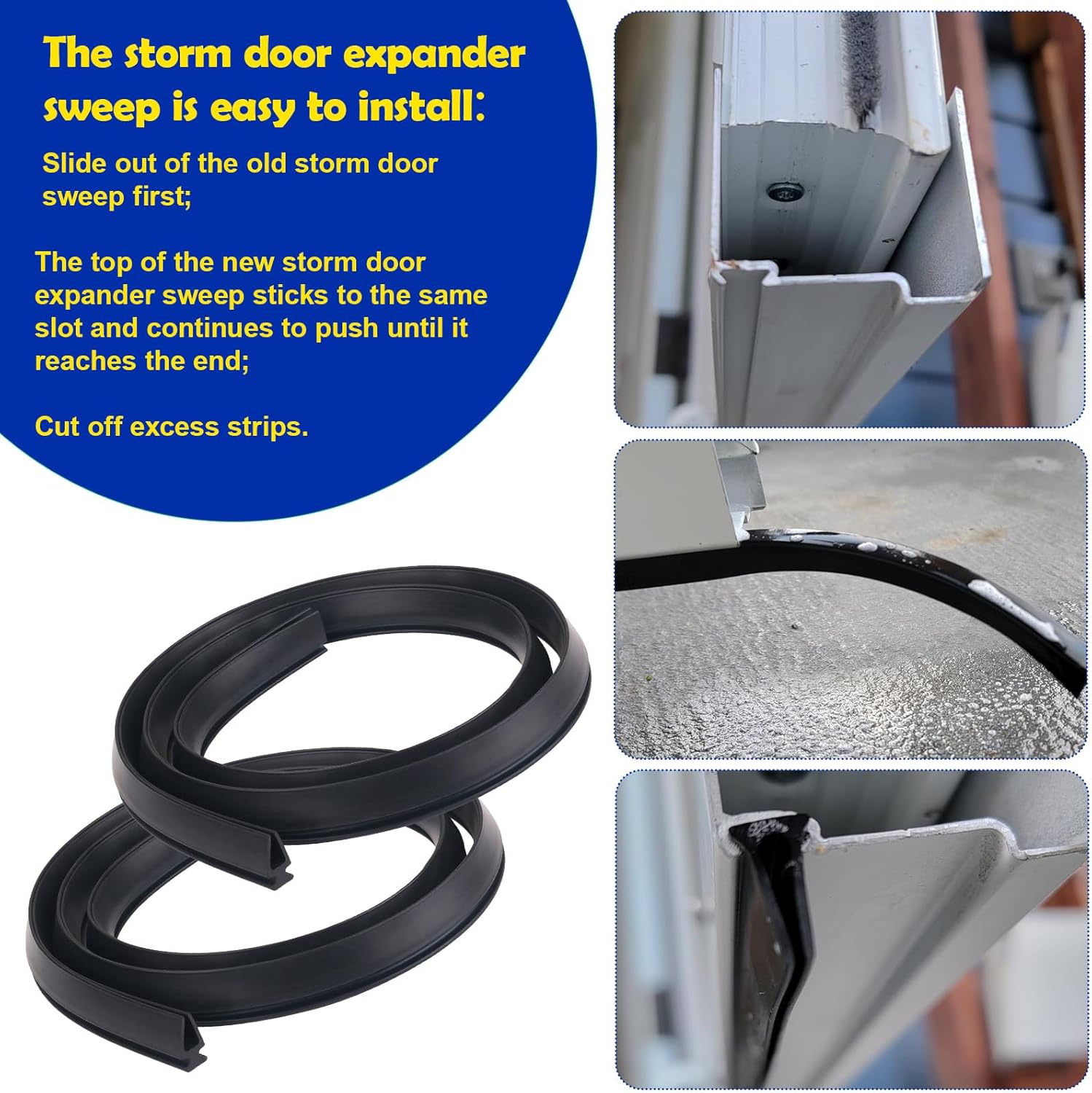 Storm Doors Seal Replacement Kit for Larson and Pella Storm Door Sweep Parts Compatible with Vinyl and Metal Doors Bottom Seal Rubber Strip Parts （2 Pack）- A Model