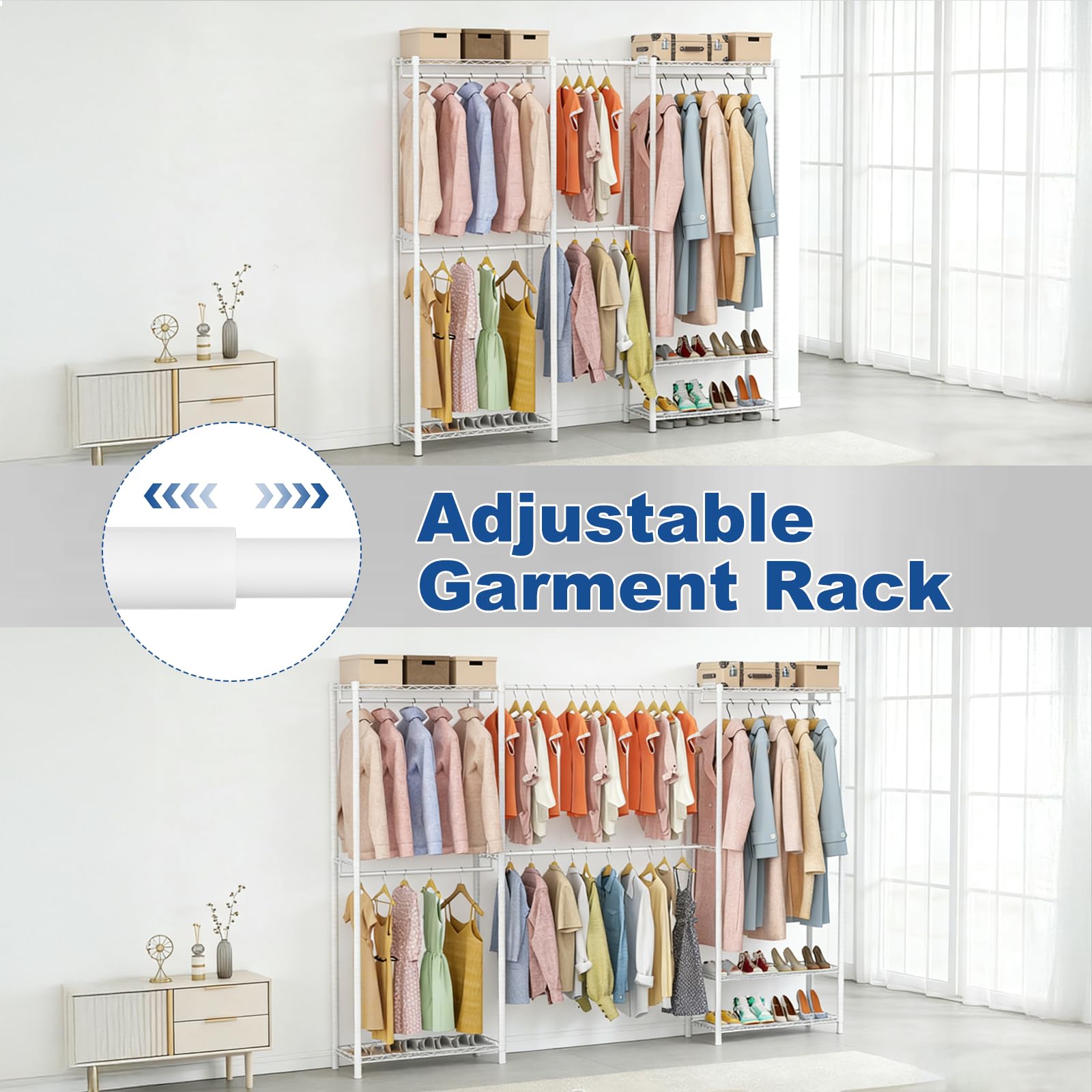 Teleskop Kleiderständer (174-239) x H194 cm, Offener Kleiderschrank, Kleiderstange mit Stabiler Kohlenstoffstahl-Konstruktion, Garderobenständer als Kleiderschrank Offen für Schlafzimmer
