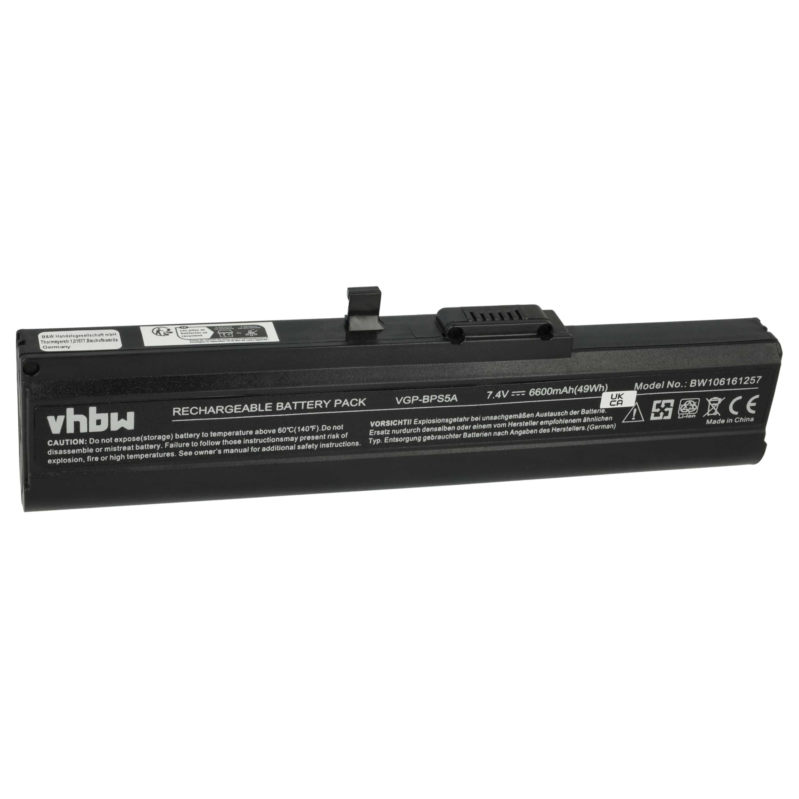 vhbw batteria sostituisce Sony VGP-BPS5, VGP-BPL5, VGP-BPL5A, VGP-BPS5A per notebook (6600mAh, 7,4V, Li-Ion)