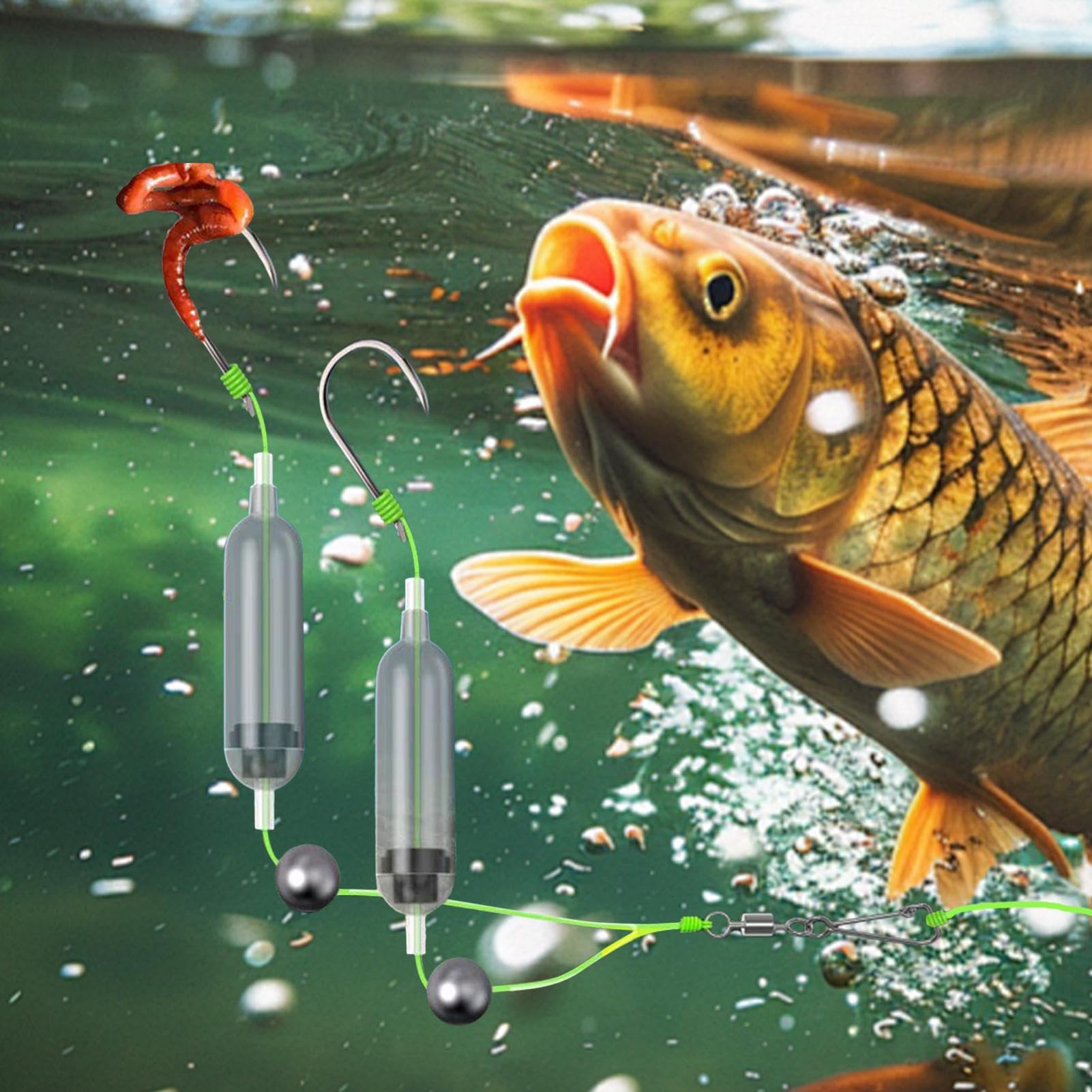 Montajes de fondo para pesca en el mar,Montajes para perca en el mar y el río | Flotadores cebo doble anzuelo invertido anti-enganche para río Muelle Pesca Costera Perca