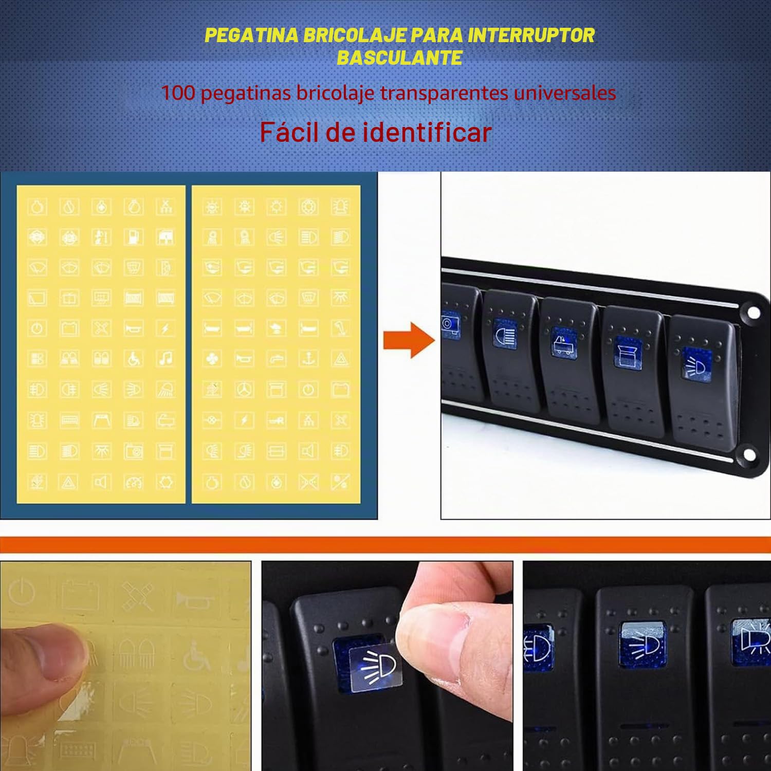 Greluma Panel de aluminio con 5 vías interruptor basculante,voltímetro y doble USB(4,2A),carga rápida,LED retroiluminado,precableado,IP65 resistente agua para uso marítimo,barco,coche y camión(azul)