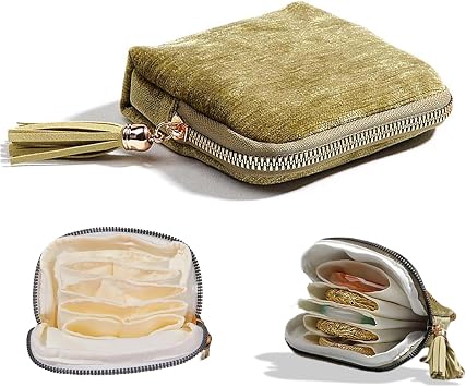 Portable Jewelry Travel Case with Zipper, Tangle-Free Organizer Pouch for Bracelets, Rings, Earrings, and Small Essentials, Ideal Gift for Women & Girls green