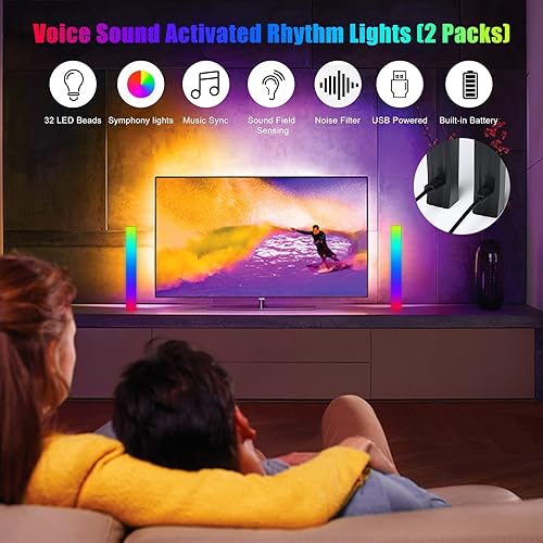Miniatura 4 de Barra de luz de ritmo alimentada por batería, luces de ritmo de captación de control de sonido RGB, control por aplicación, luces LED de nivel de