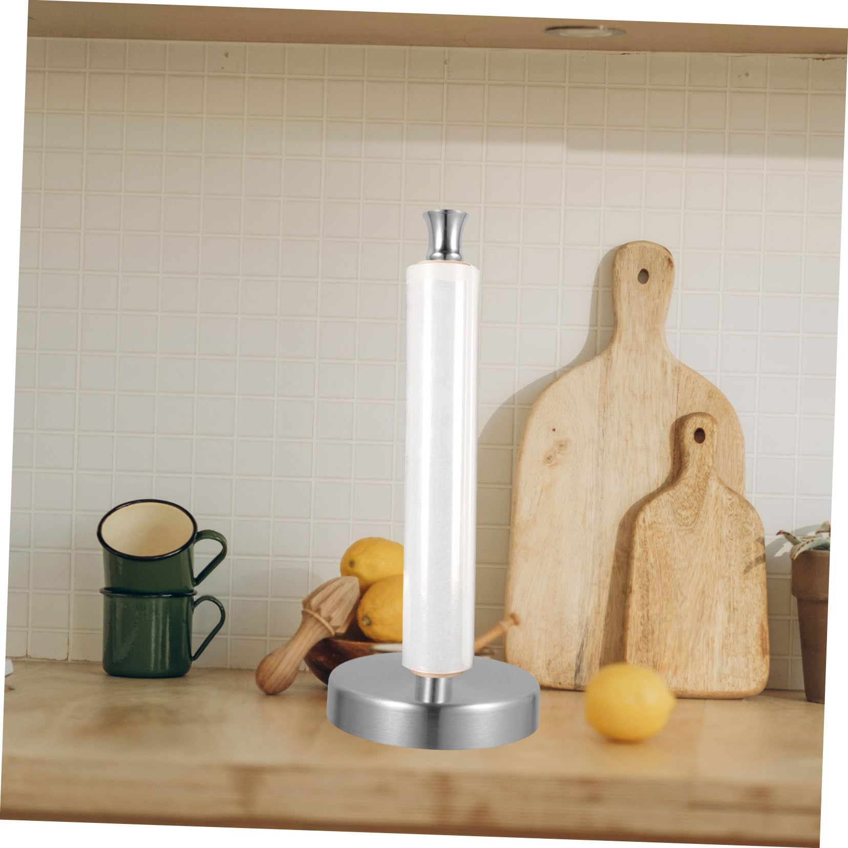 Portarotolo da Banco 2 Pezzi in Acciaio Inox Argento | Design Verticale, Accesso Comodo, per Rotolo Carta e Pellicola, Uso su Piano Cucina