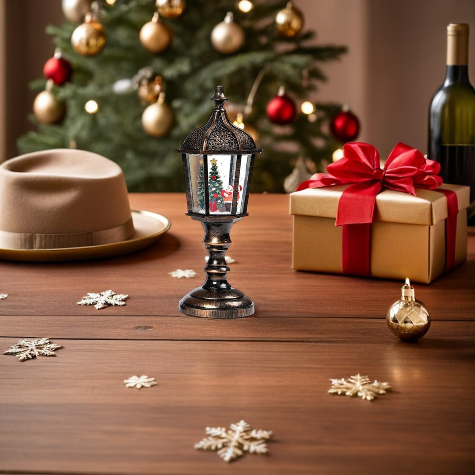 Operitacx 2 Pezzi Lanterna Natalizia a Globo di Neve Musica, Decorazione Luminosa in Resina e PVC, Alimentazione USB, Artigianato Robusto per Casa e Ufficio