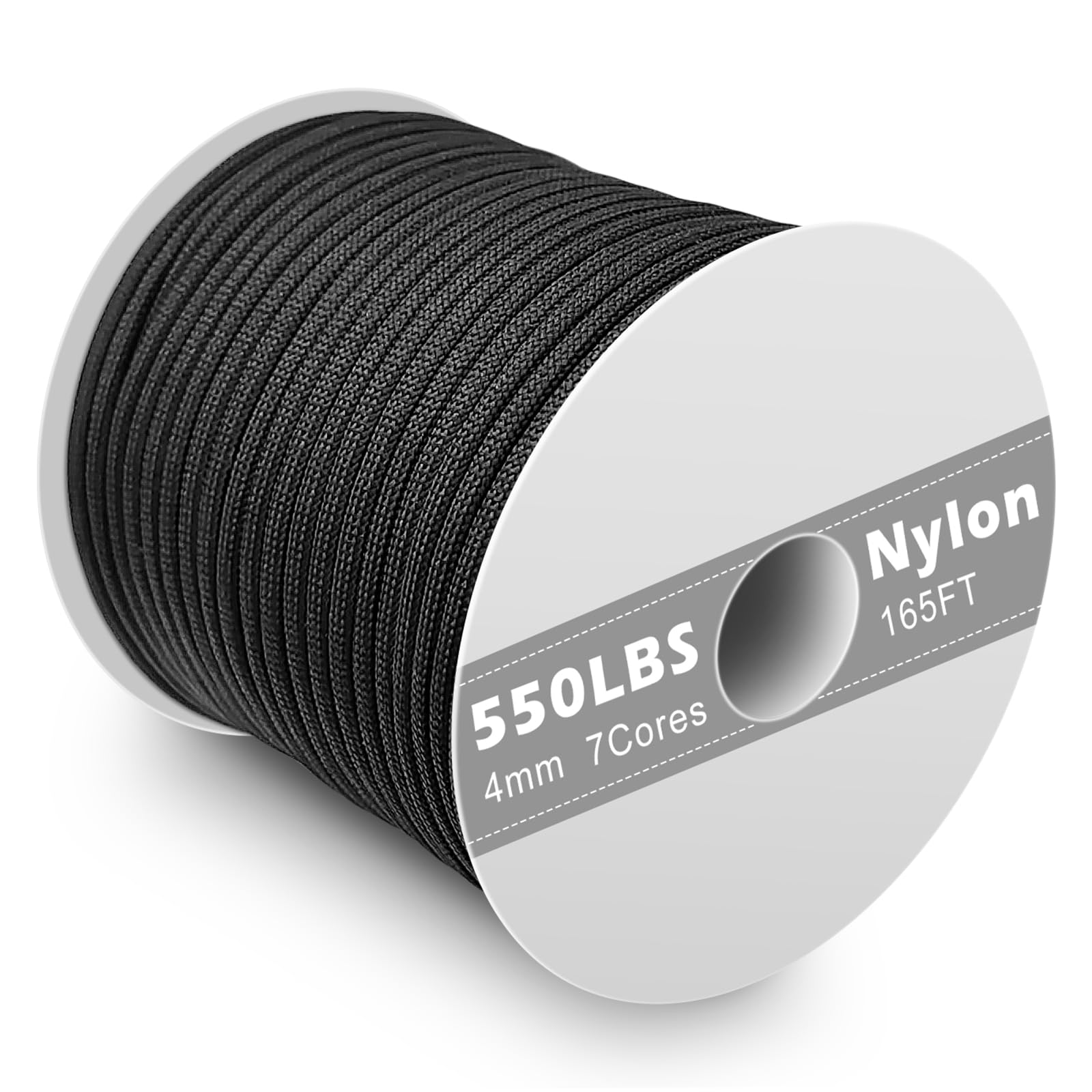 Paracord 550 nylonowa linka 4 mm, 50 m linka paracord z 7 żyłkami linki spadochronowej, odporny na rozerwanie, czarny nylonowy sznurek do bransoletki, smycz, obroży, survivalowy paracord maks.