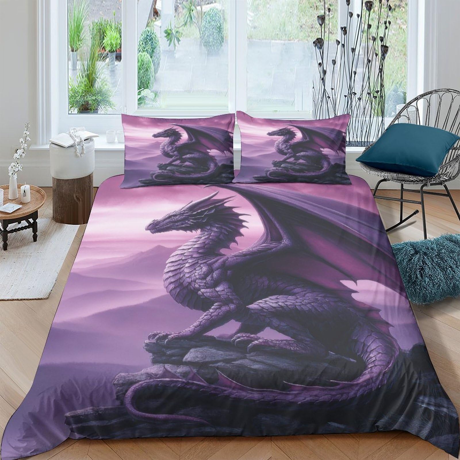 Ctjqhvkz Style-7 3D Printed Purple Dragon Fitted Sheet Microfiber Soft Anti-Slip Fantasy Night Sky Mattress Cover For Bedroom Home Decor Single（135X200cm）