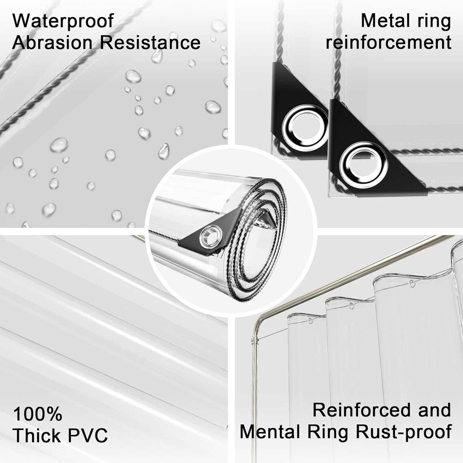 Telone Impermeabile in Plastica PVC con Occhielli e Cerniera, Pannelli Laterali in Telone Pieghevole Ideale Come Telone per Gazebo Portico (5x2m)