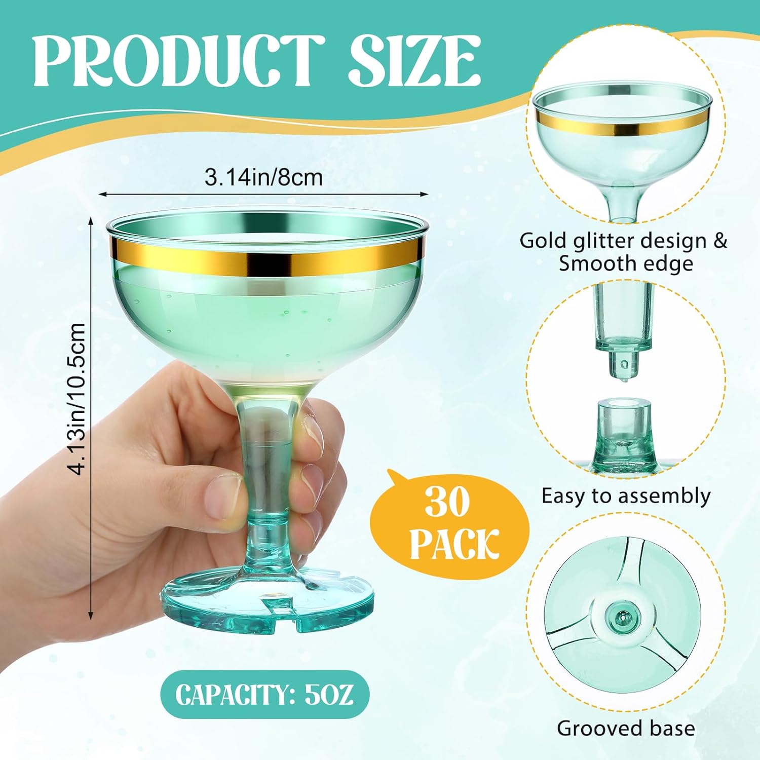 Zopeal 30 Pcs Sage Green Champagne Glasses 5 oz Plastic Champagne Tower Disposable Martini Glasses Stackable Stemmed Margarita Coupe for Wedding Birthday Halloween Party Bar - Image 2