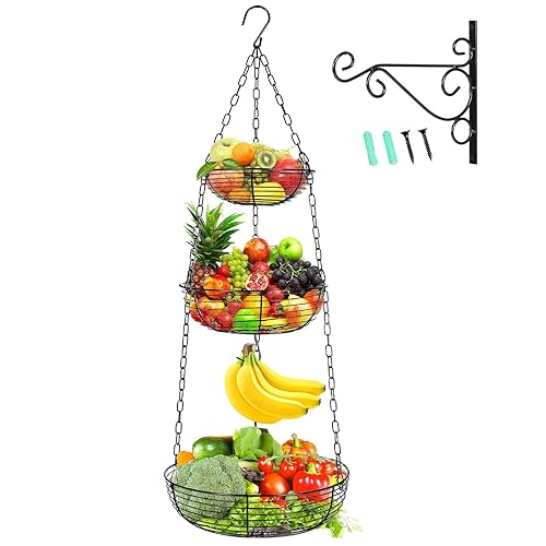 HULISEN 3 Tier Hanging Fruit Basket with Banana Hook, 36-Inch