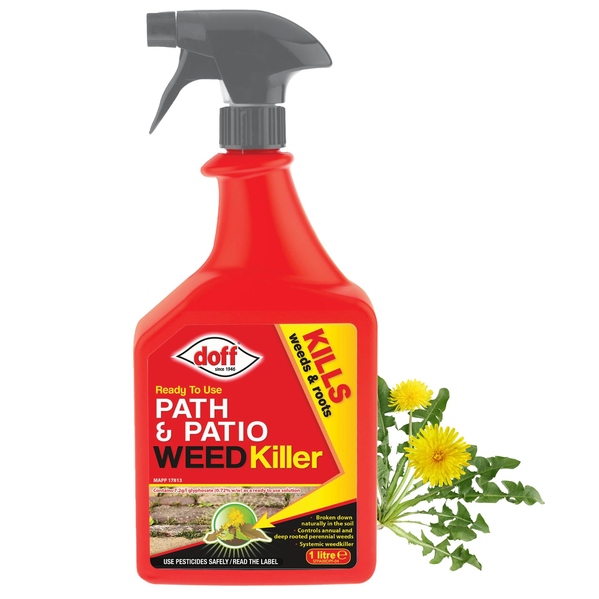 Doff Path & Patio Weedkiller – 1L Ready to Use Spray for Garden Protection – Kills Deep Rooted Weeds from Pathways to Driveways - Long Lasting Weed Control – Strong Weed Killer