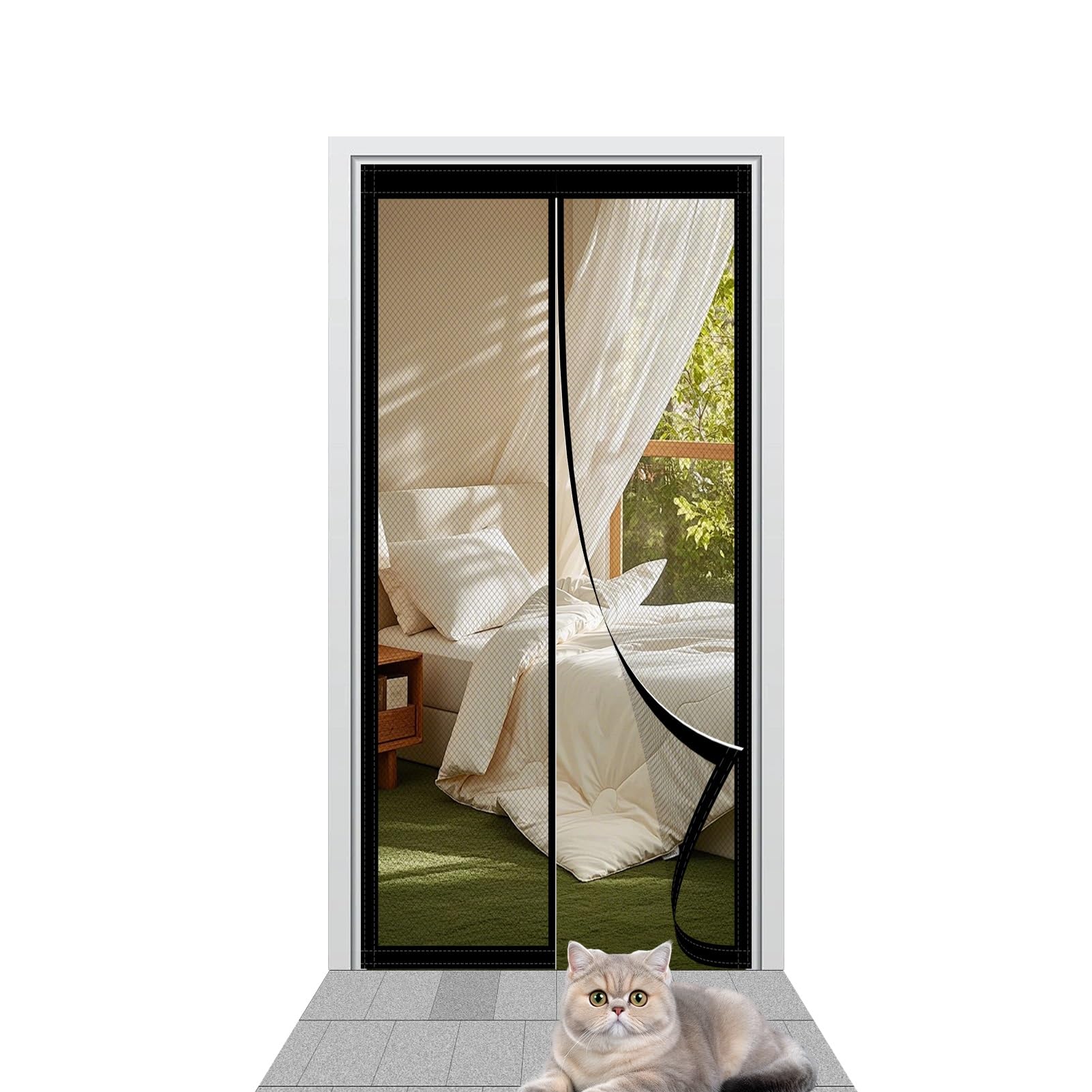 Mosquiteras para Puertas 149 x 204 cm Cierre Automático Mosquitera Puertas Mantiene El Aire Fresco para Puerta Del Balcón Puerta Patio, Negro