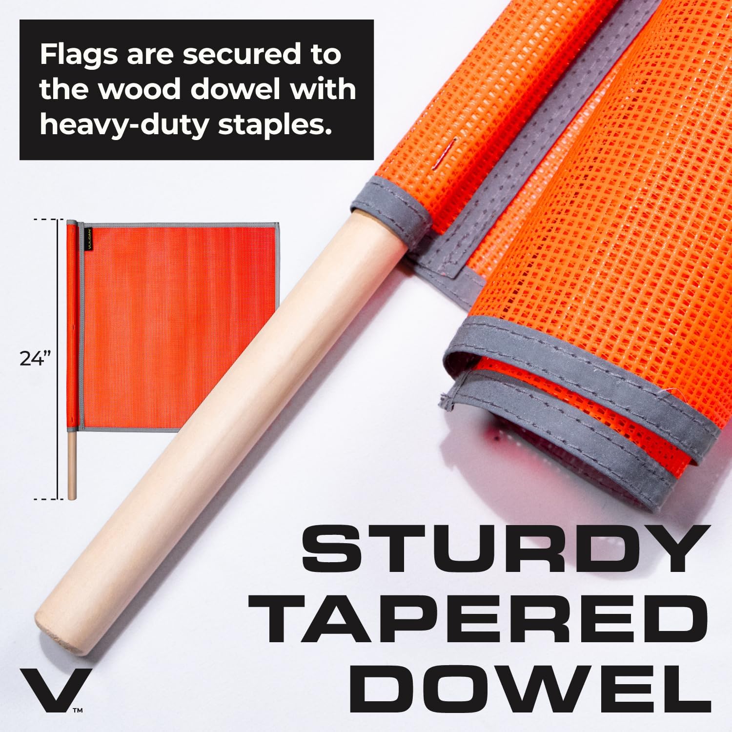 VULCAN Safety Flags With Border - Bright Orange - PVC - Dowel - 18 Inch x 18 Inch - 4 Pack