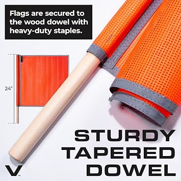 VULCAN Safety Flags With Border - Bright Orange - PVC - Dowel - 18 Inch x 18 Inch - 4 Pack