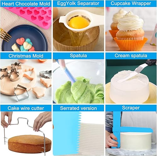 Miniatura 6 de Suministros de decoración de pasteles, kit de decoración de pasteles de 594 piezas con 3 moldes desmontables, portador de pasteles, plato giratorio,