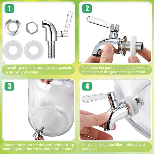 Miniatura 3 de Dispensador de agua de vidrio de 5 galones con tapa de vidrio y grifo de acero inoxidable, dispensador de bebidas hermético, a prueba de fugas,