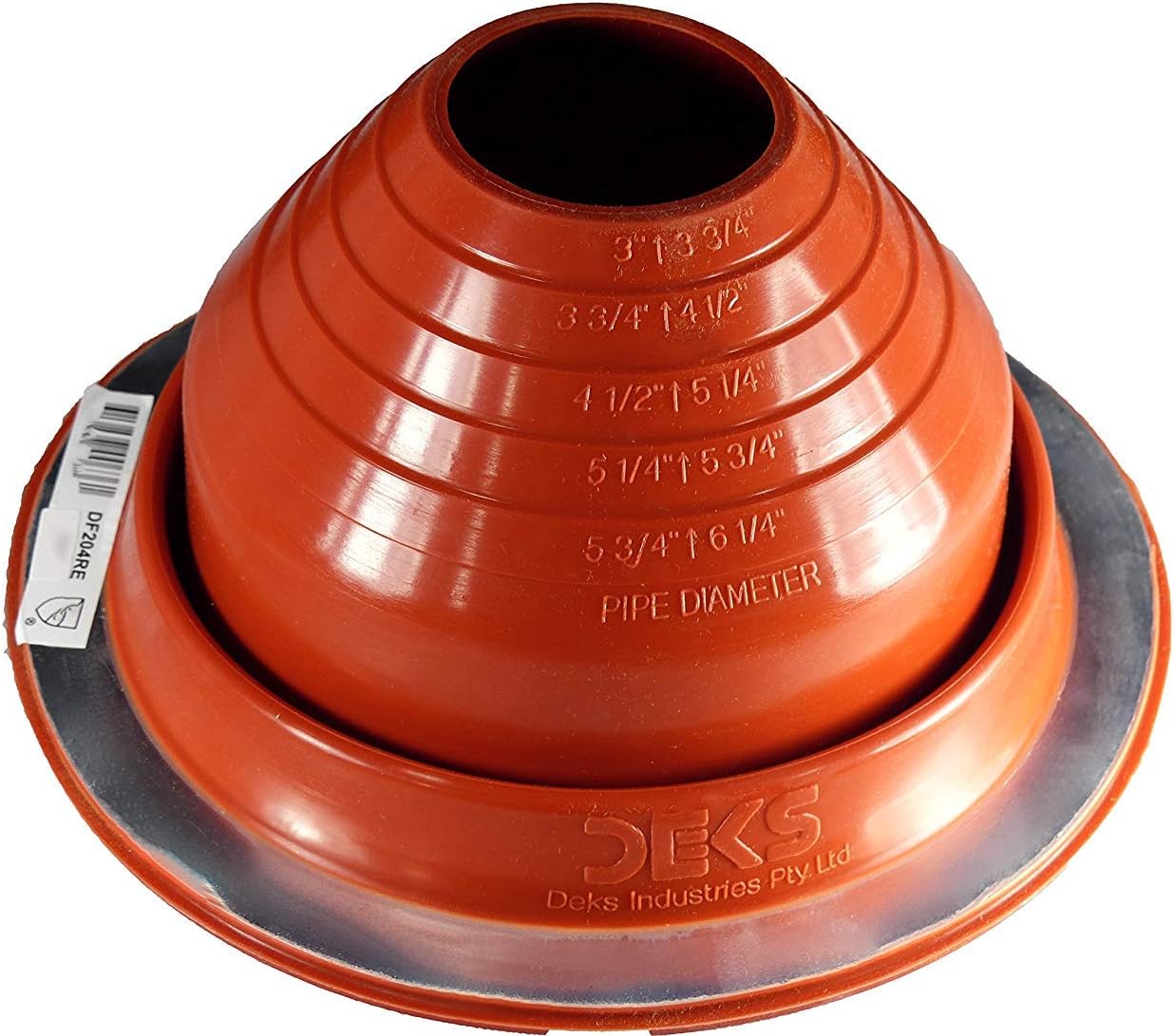 4 (DF204RE) Round RED High Temp Silicone Flexible Pipe Flashing (Roof Jack, Pipe Boot Flashing) Dektite (for OD Pipe Sizes 3" - 6-1/4")