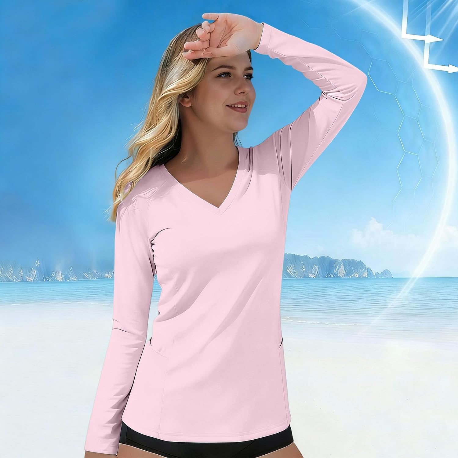 Women Long Sleeve Sun Shirts with Pocket Workout UPF 50+ Rash Guard Tops Quick Drying Hiking Sun Protection Shirt