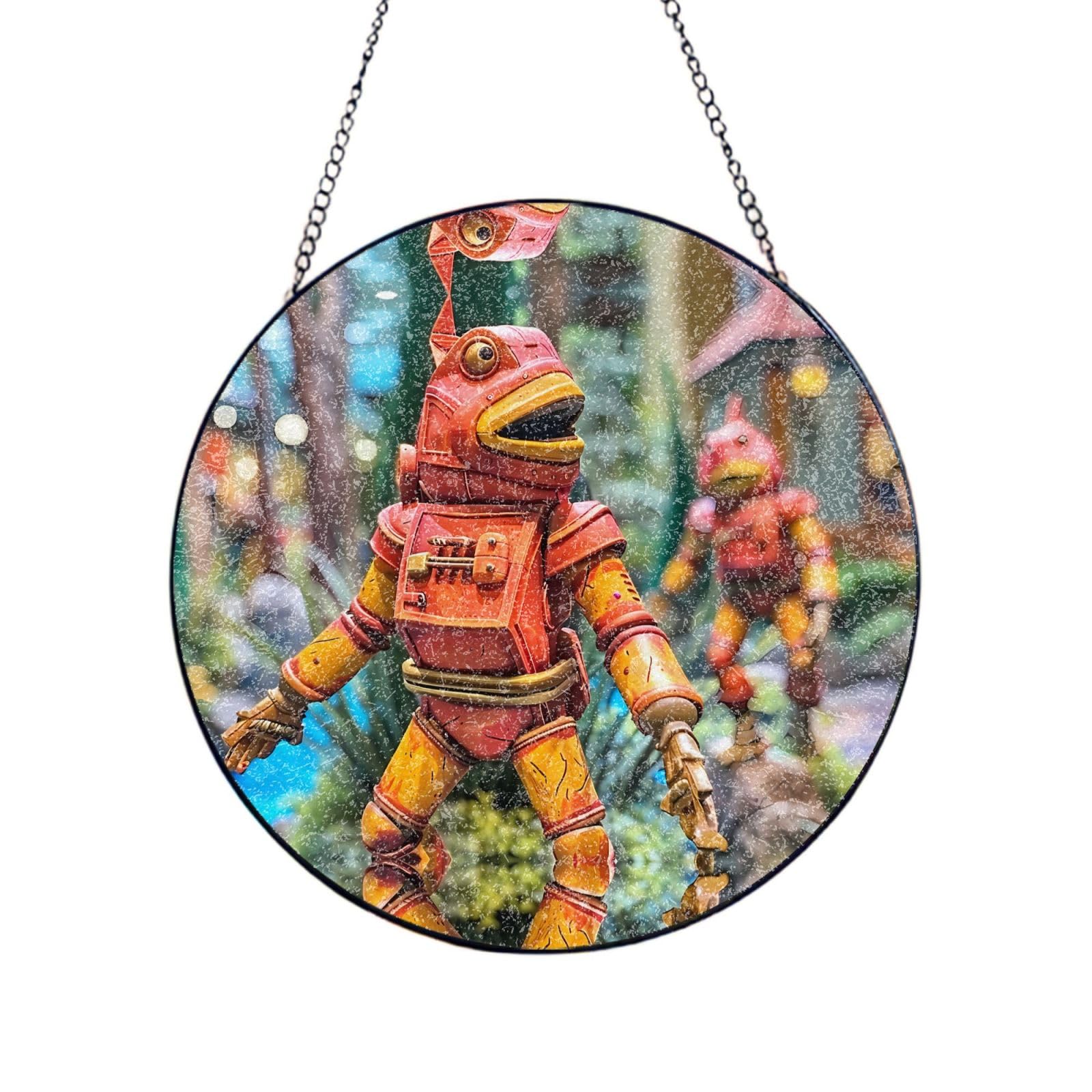 Phayah A Mechanical Fish Print Glass Window Hanging Sun Catchers Suncatcher Decor For Birthday For Home Garden Porch 8in（20cm）