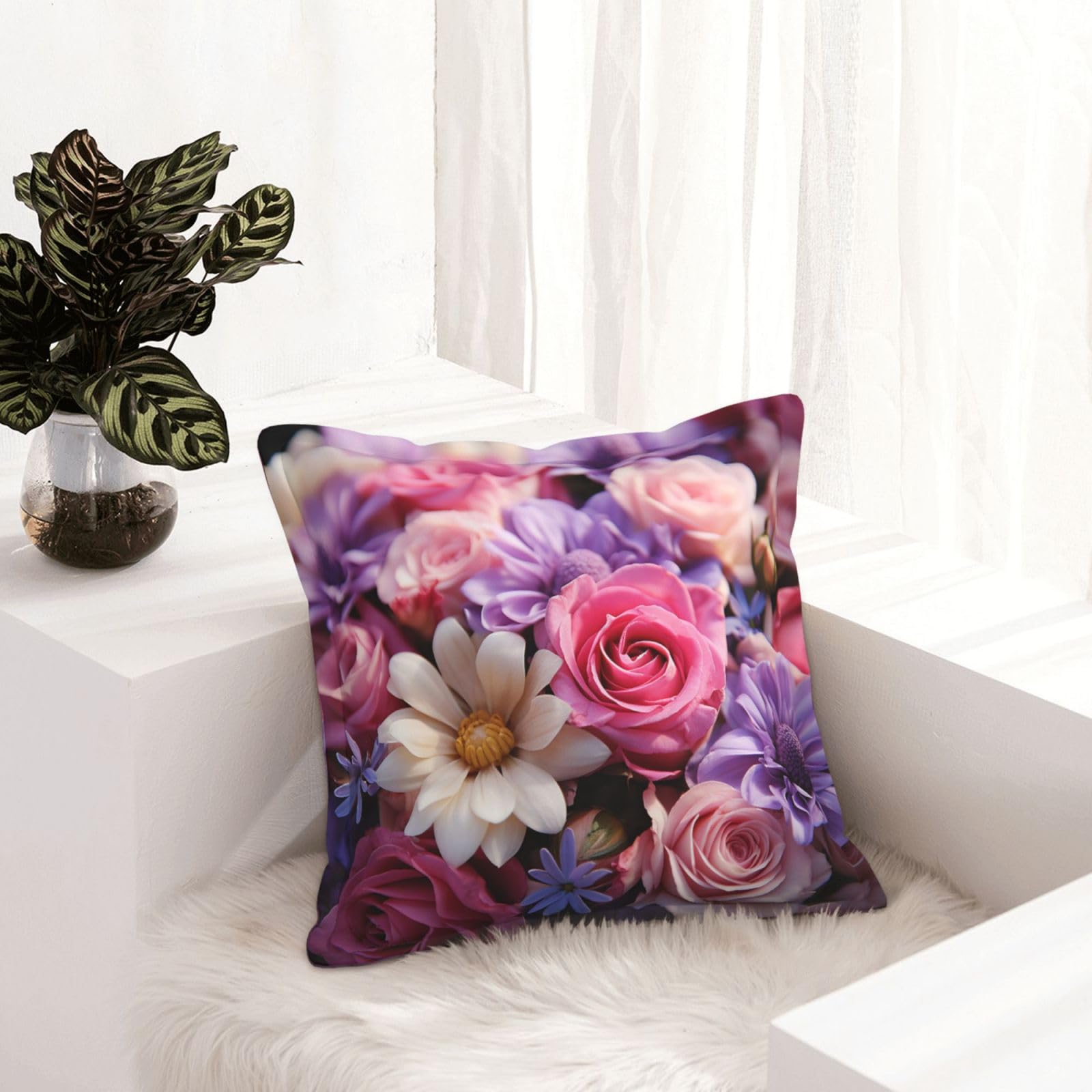 Housse de coussin moderne anti-tache en similicuir motif fleurs 45cm