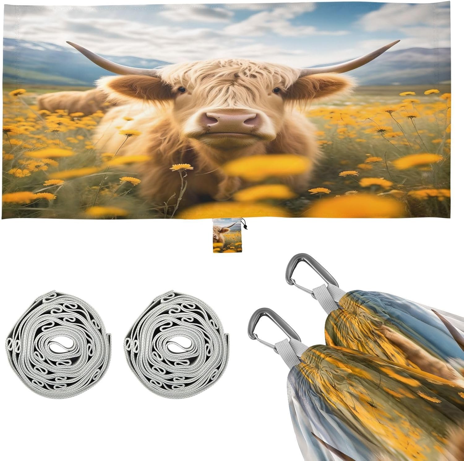 ALAZA Cattle in Field Camping Hammocks Single or 2 Person 500 lbs Portable Parachute Travel Hammock w/Tree Straps for Hiking Backpacking Indoor Outdoor