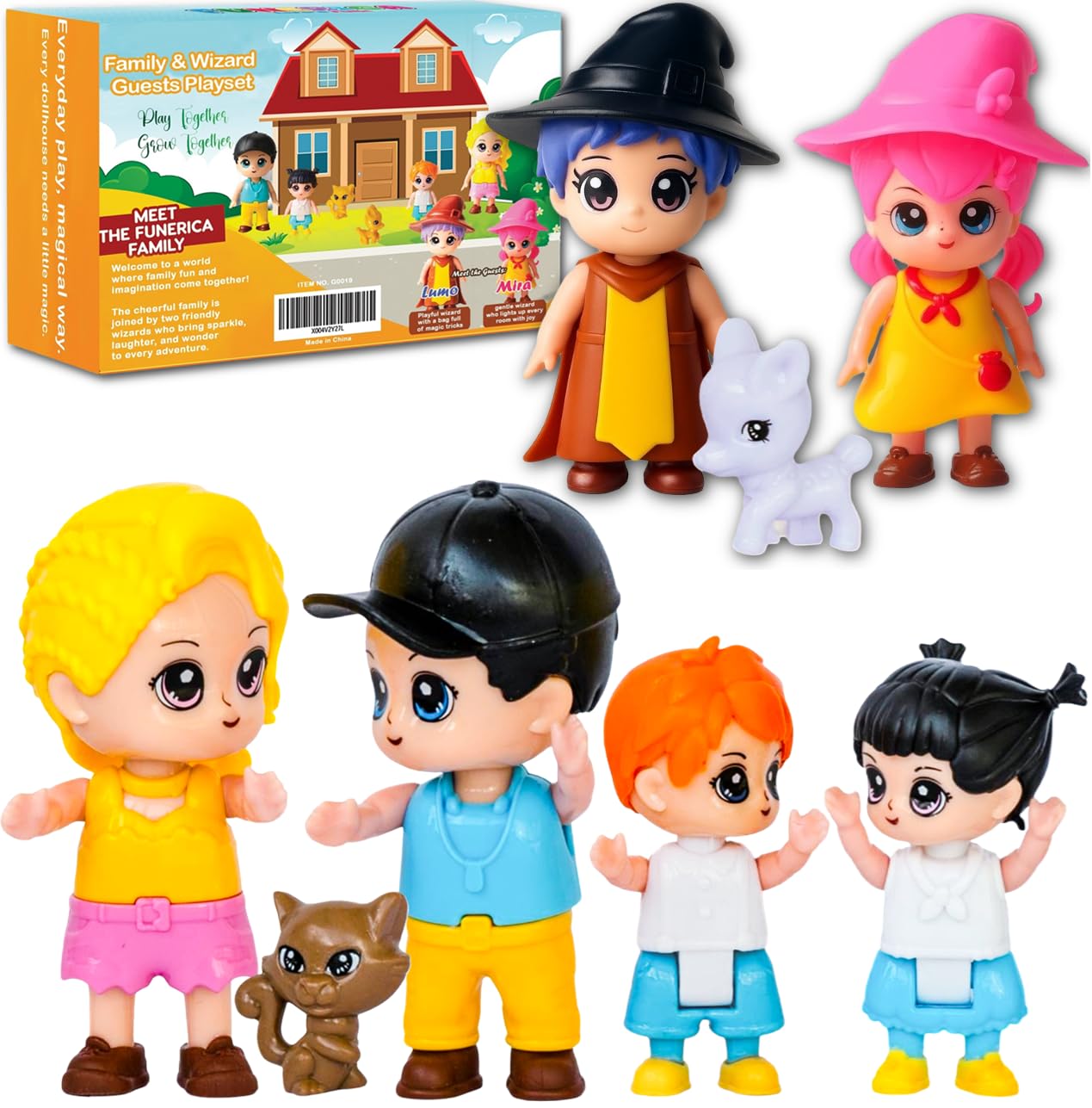 FUNERICA Imaginative Dollhouse People for Kids – Family Playset with Parents, Children, Pets & Guest Figures – Perfect Doll House People Figures for Pretend Play & Storytelling Fun