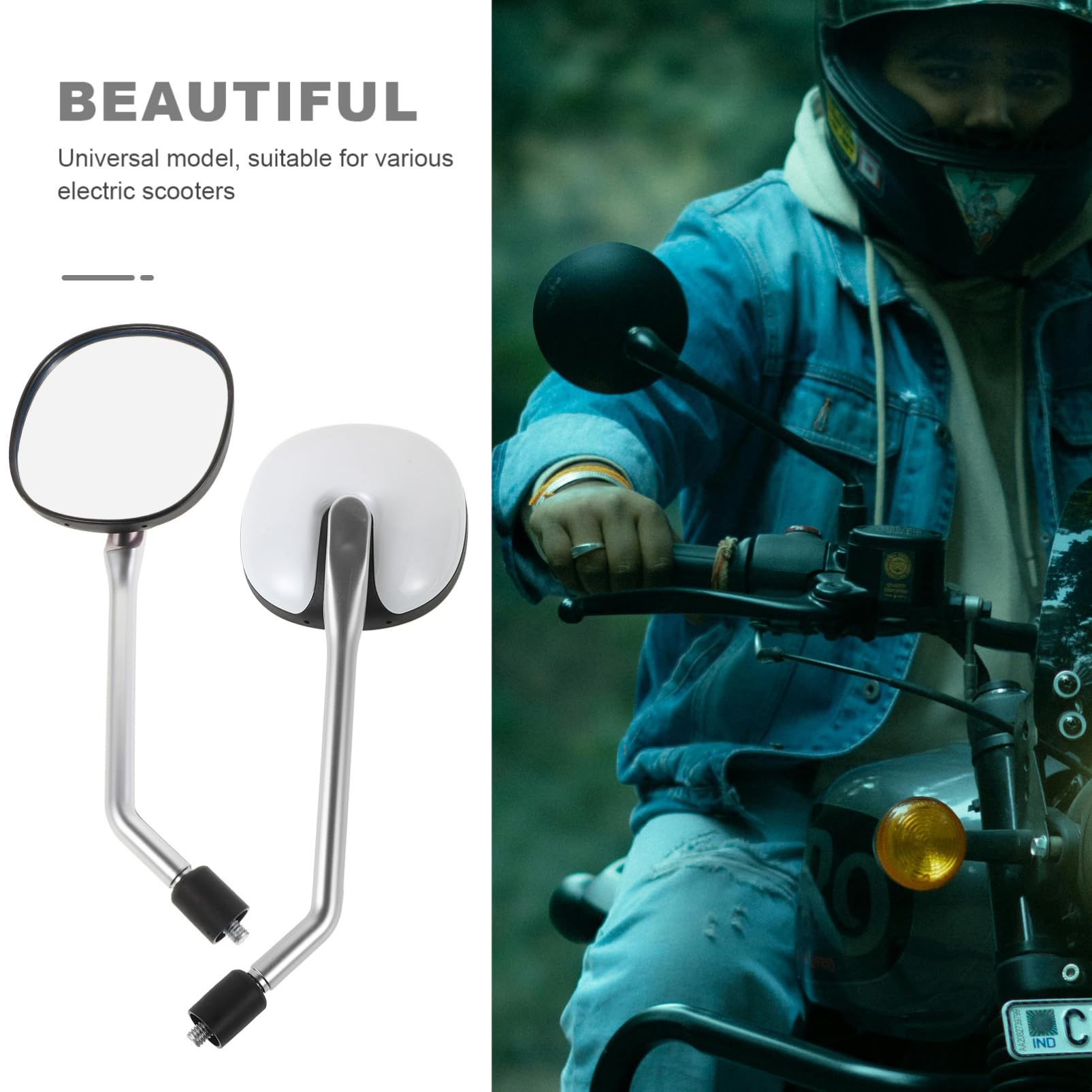 Specchietto Posteriore per Monopattino e Bicicletta Elettrica in Abs Bianco, Sostituzione Montaggio e Miglioramento Campo Visivo