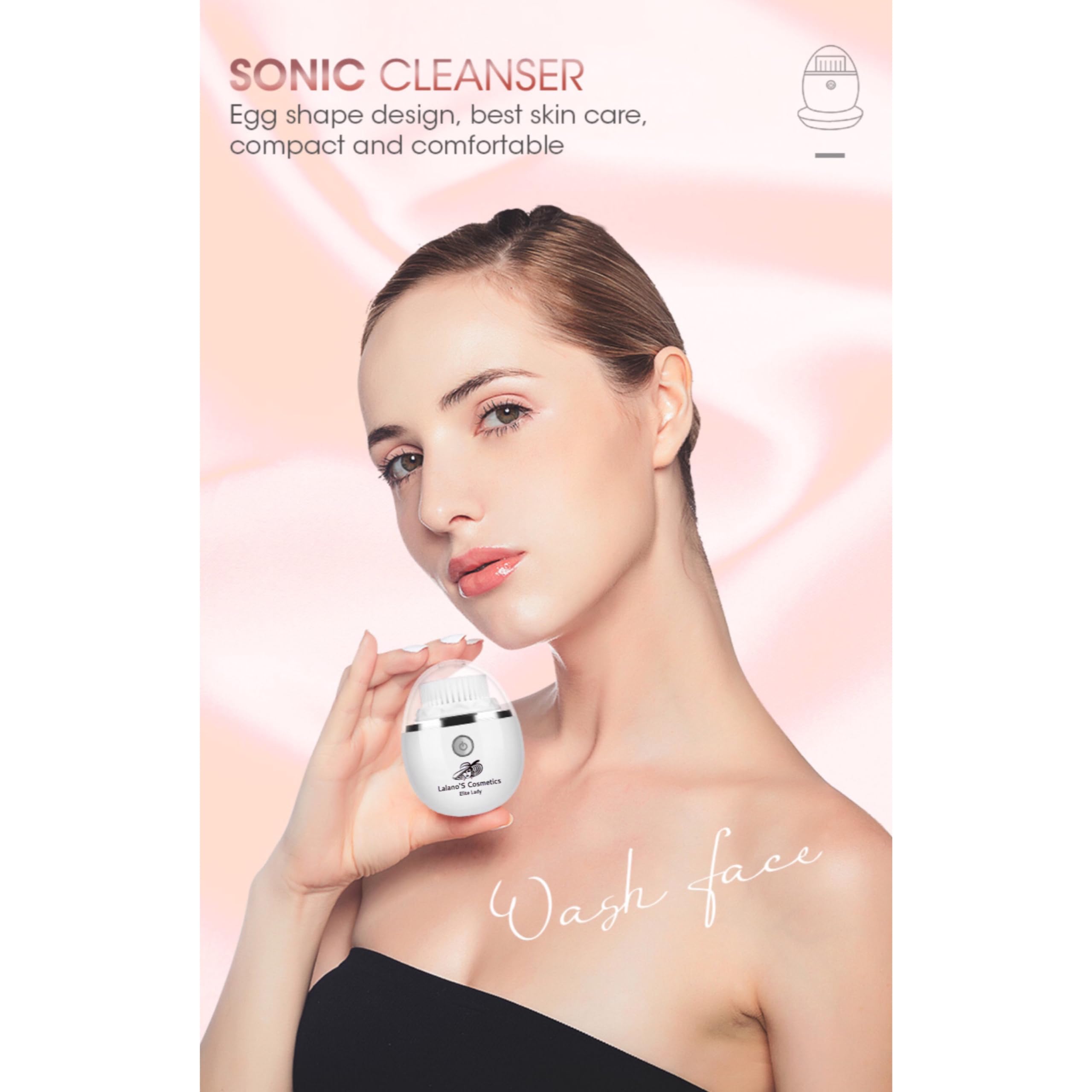 Lalano’S Cosmetics Elektrische Gesichtsreinigungsbürste – 3D Sonic Vibration, 3 Geschwindigkeiten, wasserdicht, kabellos, mit 2 Aufsätzen für Tiefenreinigung & Massage