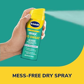 Dr. Scholls Odor-X No Sweat Dry Foot Spray, 3.8 oz - 24-Hour Perspiration Control, Stay Fresh & Dry, Limits Wetness & Excessive Sweat, Keeps Feet Dry to Help Prevent Blisters, Great for Men & Women