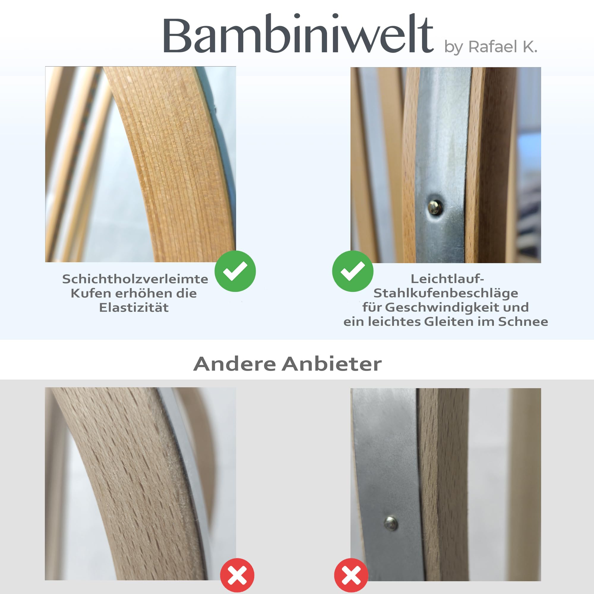 Hörnerrodel 120 cm mit Gurtsitz bunt - Holzschlitten aus massivem Buchenholz - Hörnerschlitten Rodelschlitten für 2 Personen, Zugseil & Stahlkufen
