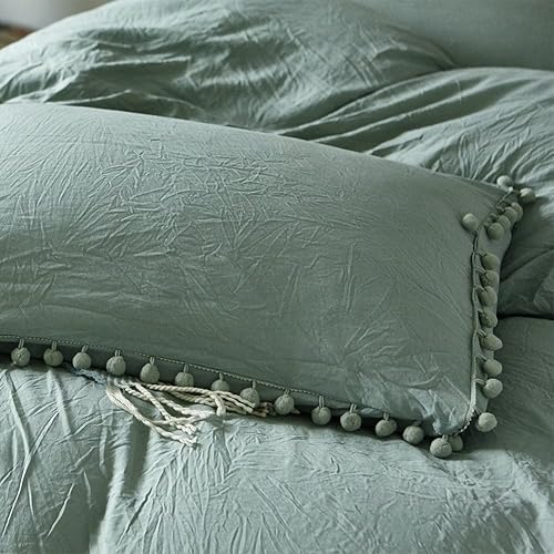 Miniatura 2 de DREFEEL Juego de funda de edredón verde de microfibra lavada a la piedra, de lujo, tamaño individual, 2 piezas (1 funda de edredón, 1 funda de