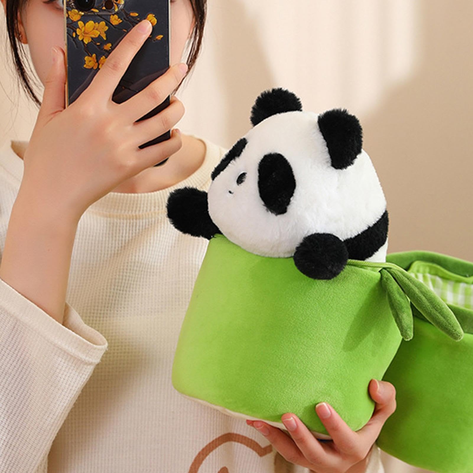 Generisch Pluszowa panda z bambusową osłoną, panda z pluszem bambusowym – Kid Toy Cette Cartoon Anime lalka – wykwintnie wypchana panda zwierzęca przytulana poduszka dla dziewczynek na spanie i