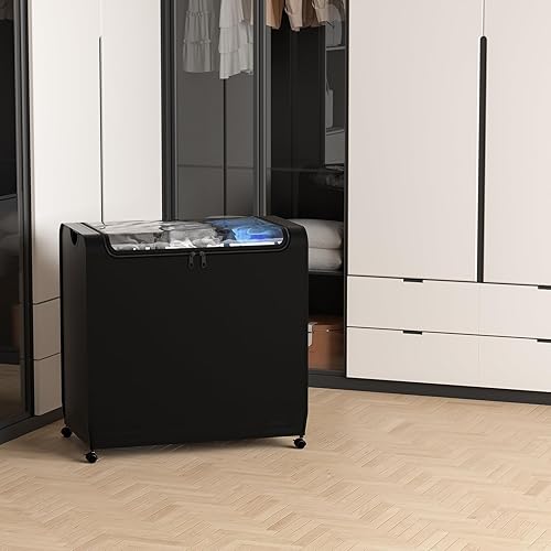 Miniatura 6 de Carrito clasificador de ropa sucia sellado de 150 litros, cesta de lavandería de 3 secciones con ruedas, cesta de lavandería enrollable con tapa,