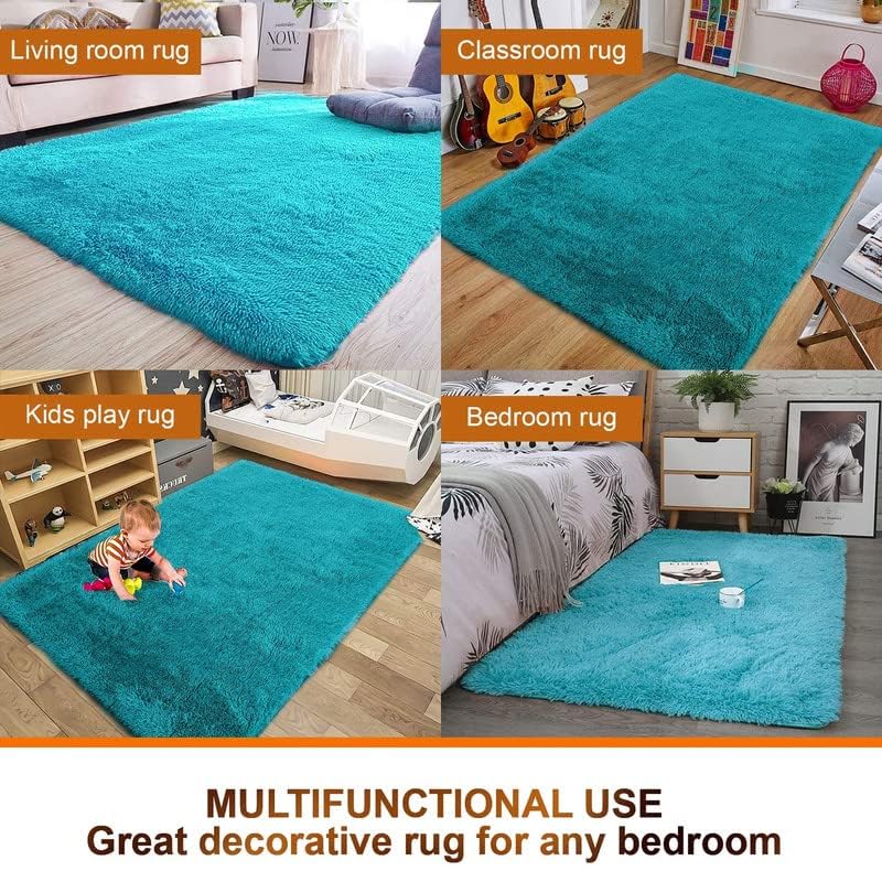 Image of RUG ERA Shaggy Carpet for Living Room 8X11 FEET Fluffy Rug for Bedroom Floor Modern Non-Slip Floor Mat & Galicha for Home Decor | Cozy Area Carpet (Sky Blue)