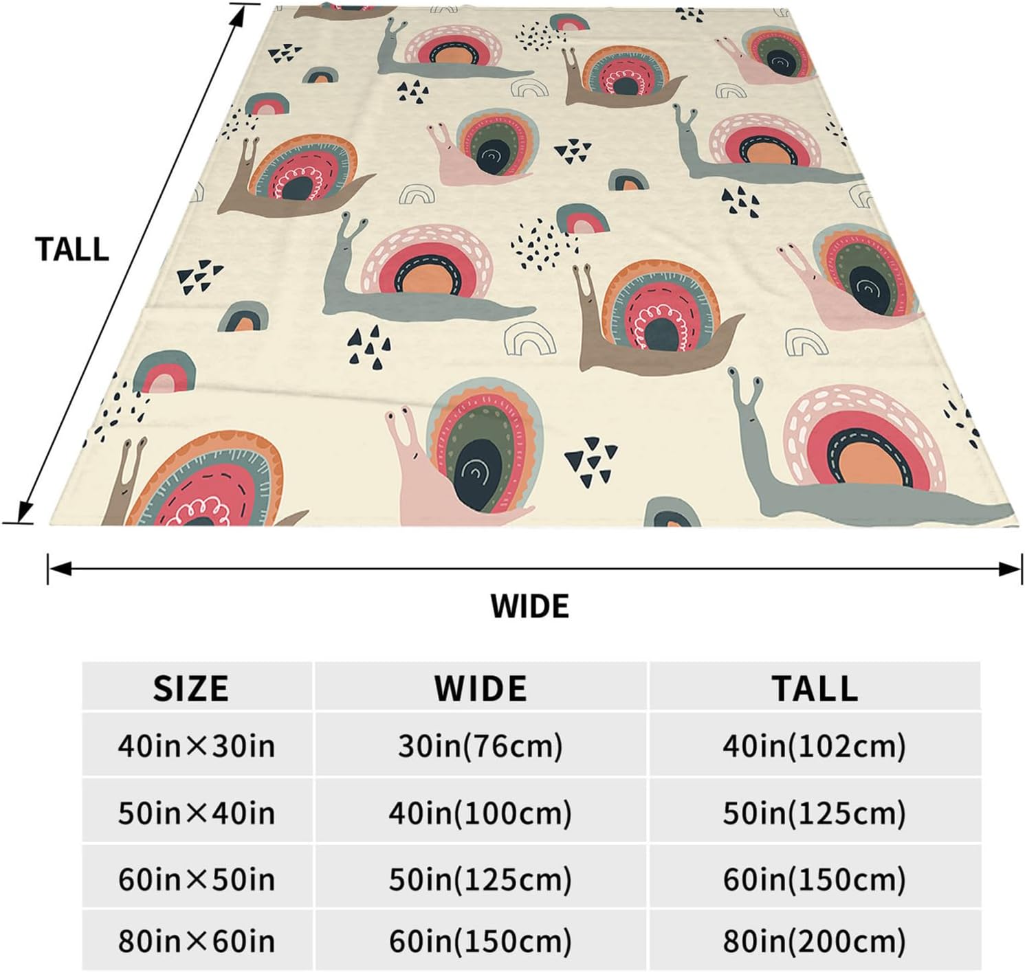 Throw Blanket 40x50 Inch,Cute Funny Rainbow Snails in Abstract Scandinavian Style Cozy Soft Lightweight Fuzzy Flannel Blanket 50x40 Inch Suitable for Couch Bed Sofa Living Room in All Seasons - Image 4