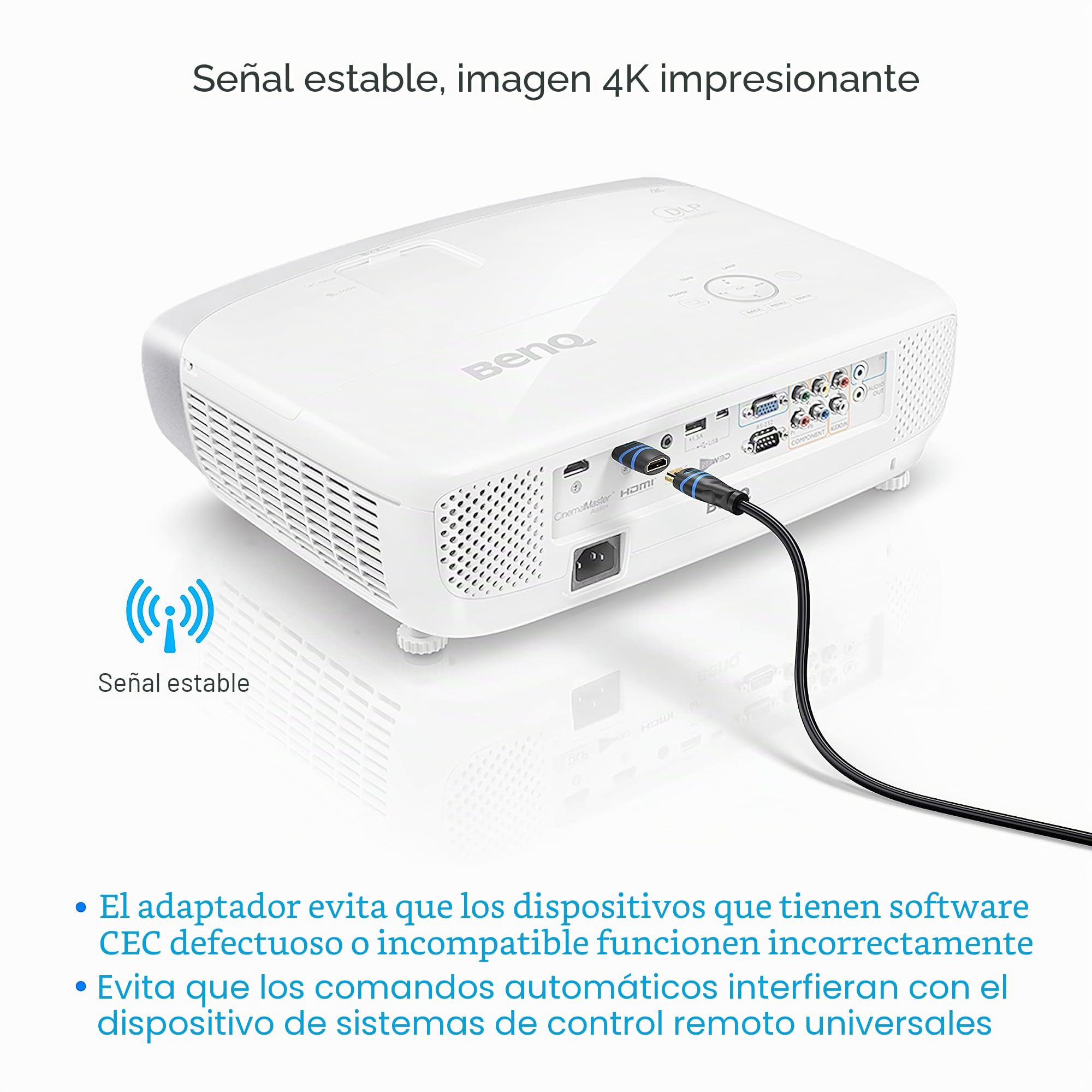 BlueRigger Adaptador 4K HDMI CEC Menos (UHD, ARC, 1080p, Ethernet) - Bloqueador HDMI CEC Macho a Hembra, Compatible con HDTV, TV Stick, Chromecast, Nintendo Switch, Xbox, PS3, Laptop, PC, Consola de