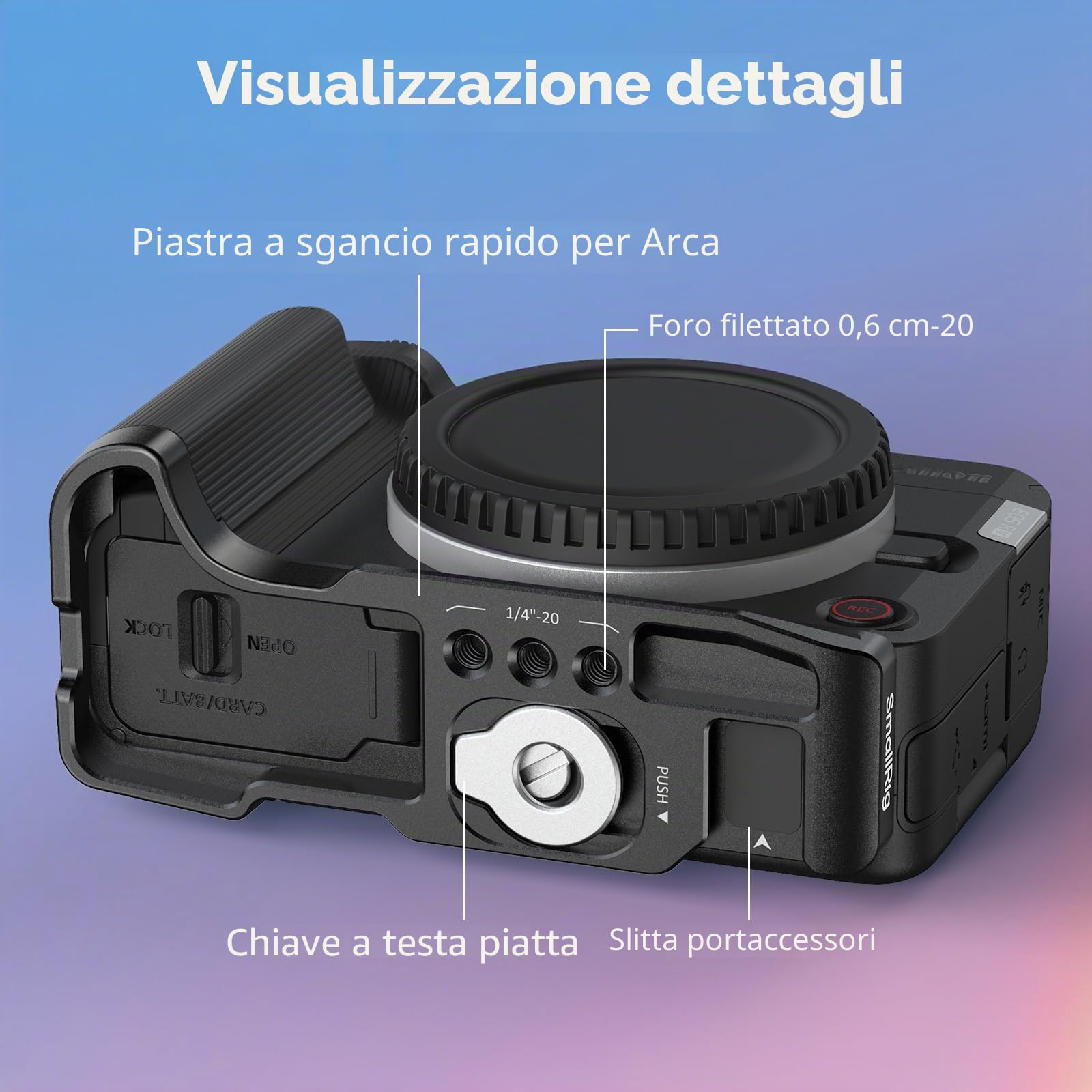SMALLRIG Impugnatura R50 V a forma di L per Canon R50V con piastra a sgancio rapido per Arca, impugnatura laterale leggera a coste, supporto per scarpa fredda, fori filettati da 1/4"-20, supporto per
