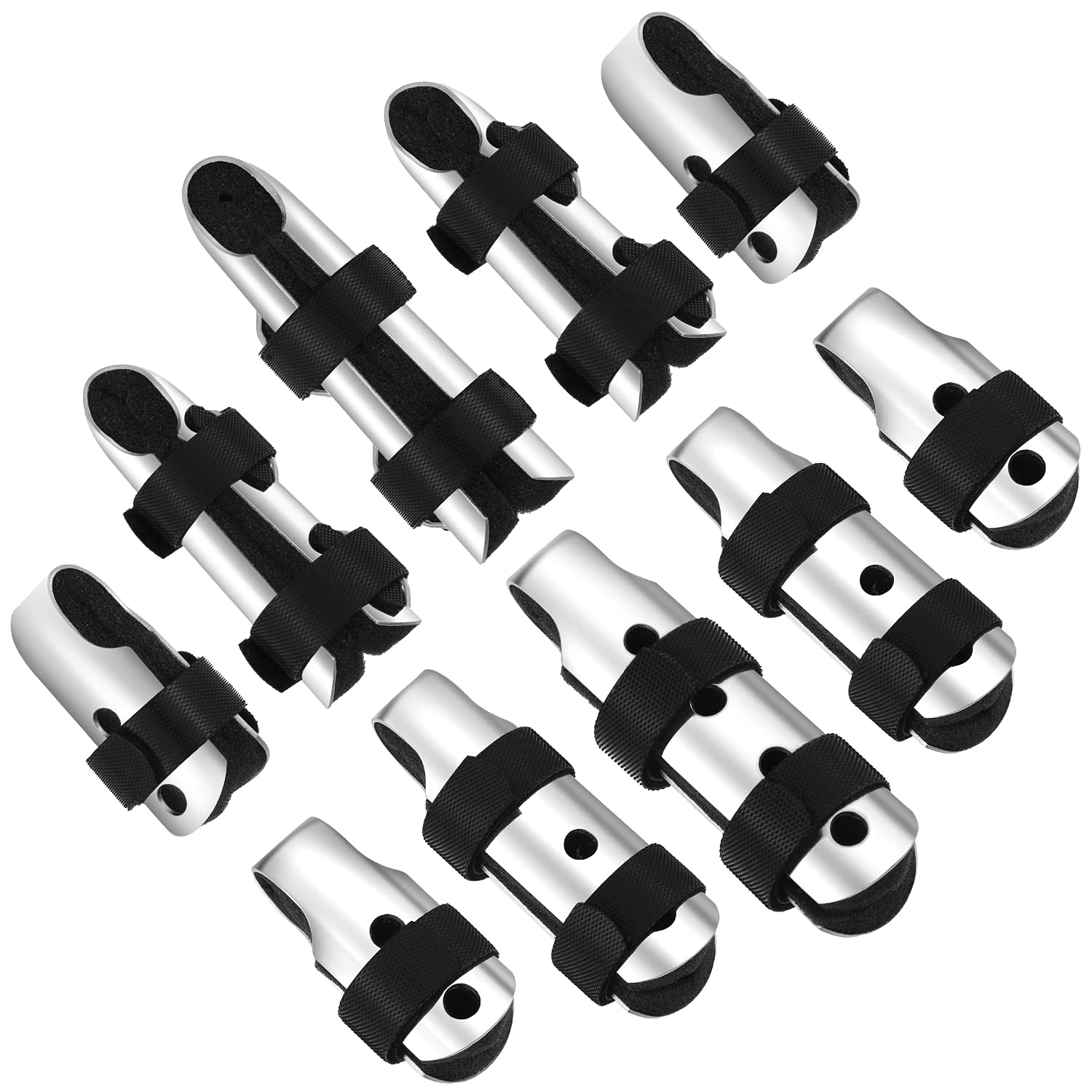 BBTO 10 Pieces Finger Splints Metal Padded Support Finger Stabilizer with Soft Foam Interior and Loop Straps, 3 Sizes(10 Pieces,Black)