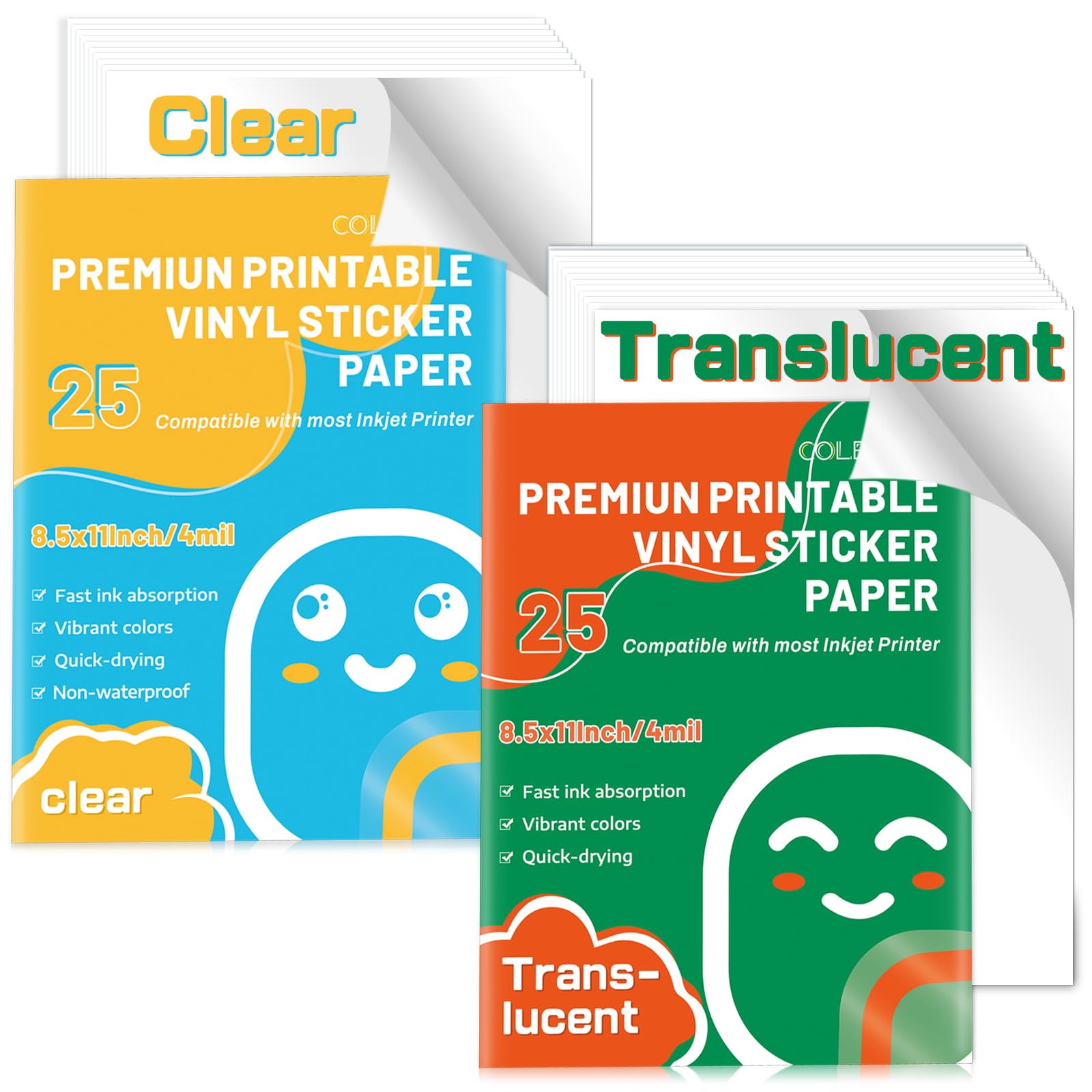Amazon.com : Sticker Paper Clear Printable Vinyl for Inkjet Printer 25 ...