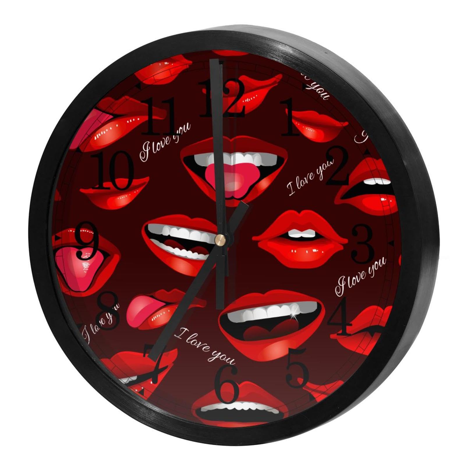 Horloge murale I Love You avec motif bouche rouge pour déclarer votre amour au quotidien