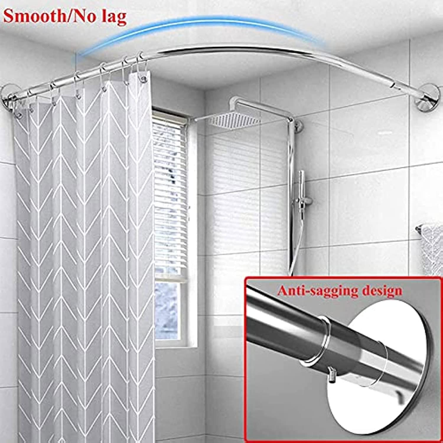 Barra de cortina de ducha de esquina en forma de L, extensible, curvada, sin taladro, colgador de acero inoxidable para esquina de bañera, barra de cortina duradera y elegante, perfecta para espacios