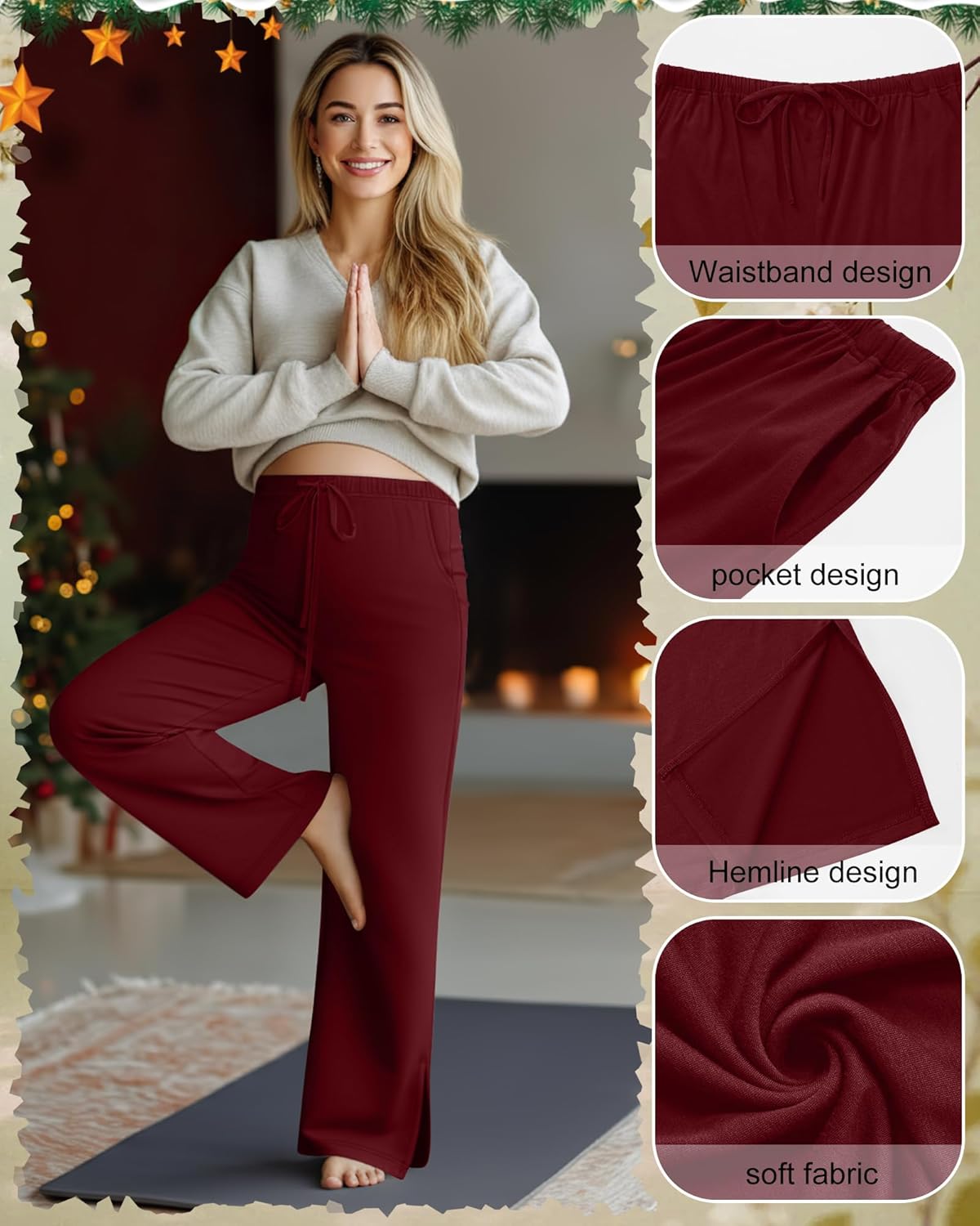 3 Pack Women's Maternity Pants, Over The Belly Pregnancy Sweatpants, Wide Leg Lounge Bottoms with Pockets - Image 3
