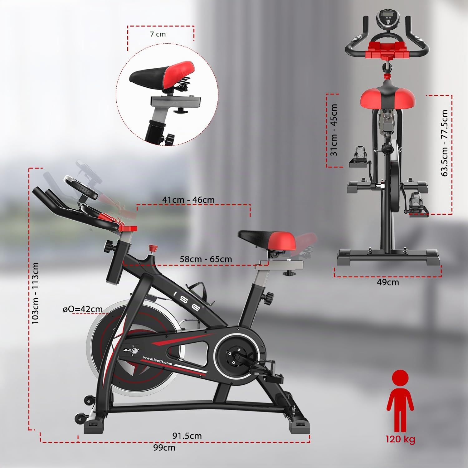 ISE Cyclette da Casa con Resistenza Regolabile, Cyclette per Casa Professionale con Supporto per Smartphone, SY-7802